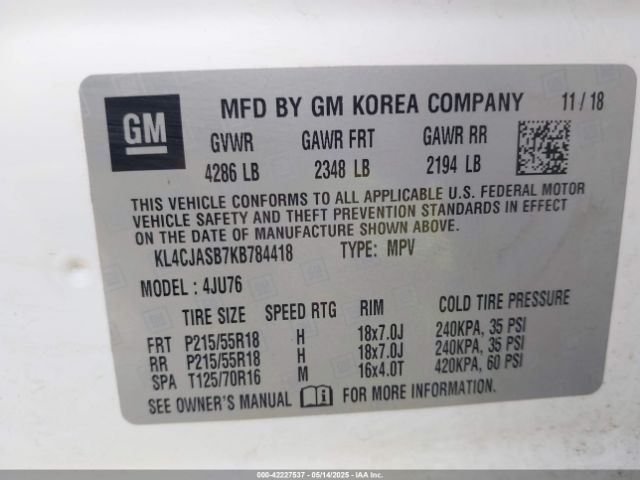KL4CJASB7KB784418 Buick Encore Fwd Preferred