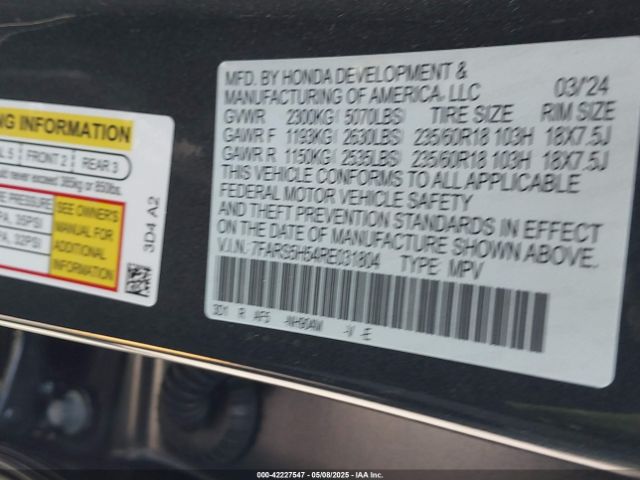 7FARS5H54RE031804 Honda lfc3