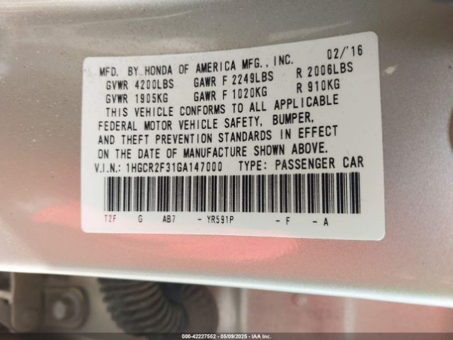 1HGCR2F31GA147000 Honda ACCORD LX