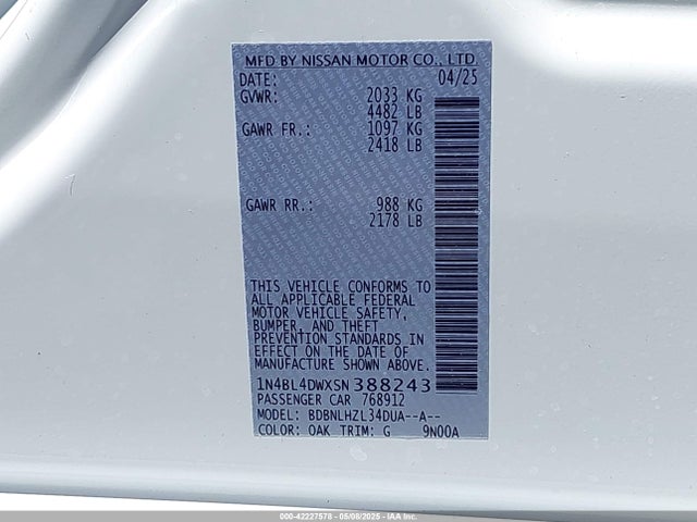 1N4BL4DWXSN388243 Nissan Altima Sv Awd