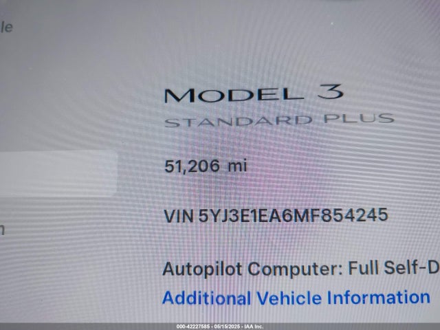 Tesla Model 3 Standard Range Plus Rear-wheel Drive 2021 5YJ3E1EA6MF854245 Image 15