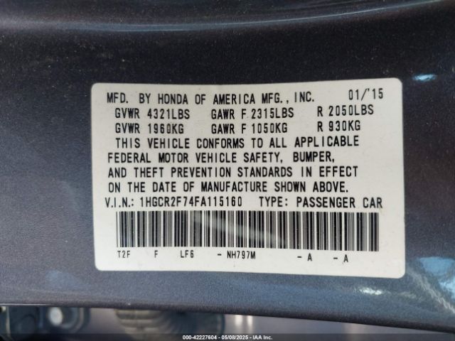 1HGCR2F74FA115160 Honda ACCORD EX