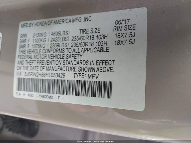 5J6RW2H86HL053429 Honda Cr-v Ex-l/ex-l Navi