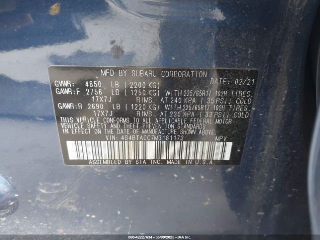 4S4BTACC7M3181173 Subaru Outback Premium