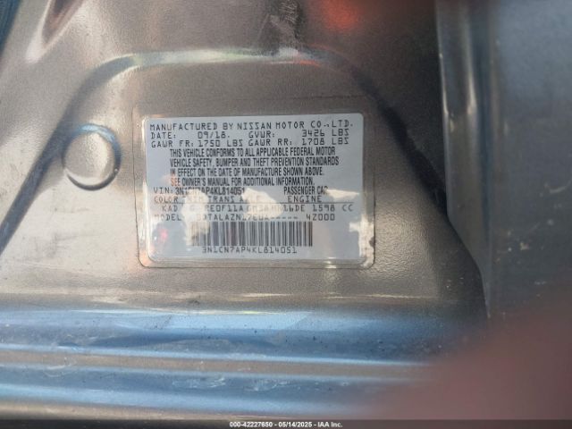 3N1CN7AP4KL814051 Nissan Versa 1.6 S+