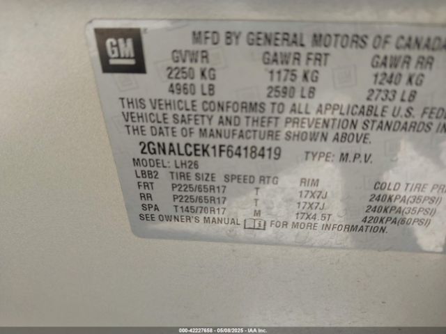 2GNALCEK1F6418419 Chevrolet Equinox 2lt