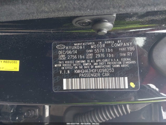 KMHGH4JH0FU098253 Hyundai dohc gdi tau