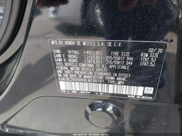 3CZRU5H50LM706101 Honda Hr-v 2wd Ex