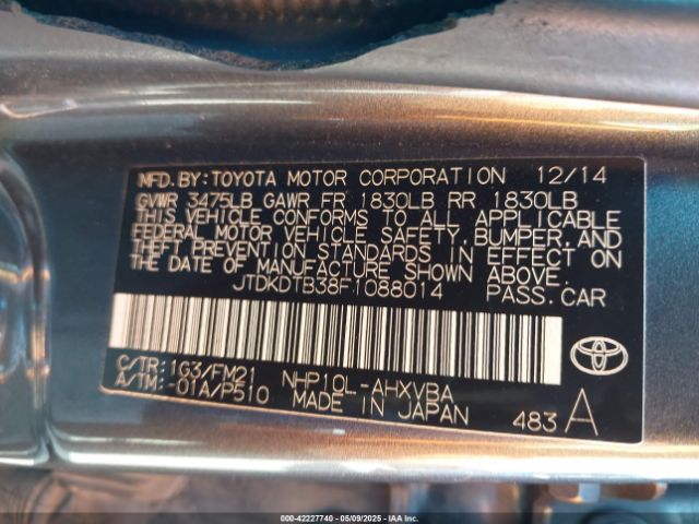 JTDKDTB38F1088014 Toyota Prius C Two