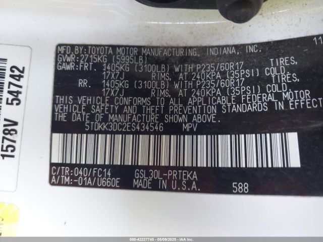 5TDKK3DC2ES434546 Toyota Sienna Le V6 8 Passenger