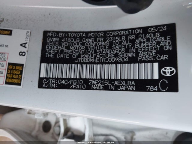 JTDBDMHE1RJ009804 Toyota Corolla Hybrid Le