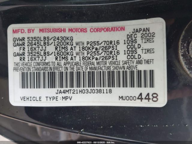2003 MITSUBISHI MONTERO SPORT JA4MT21H03J038118 Photo 8