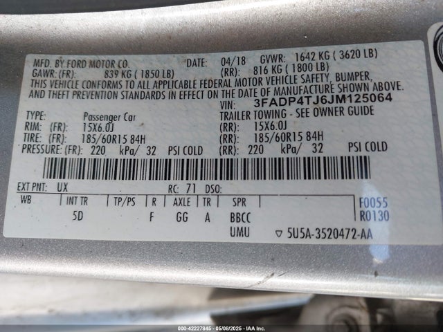 3FADP4TJ6JM125064 Ford 1.6l ti-vct