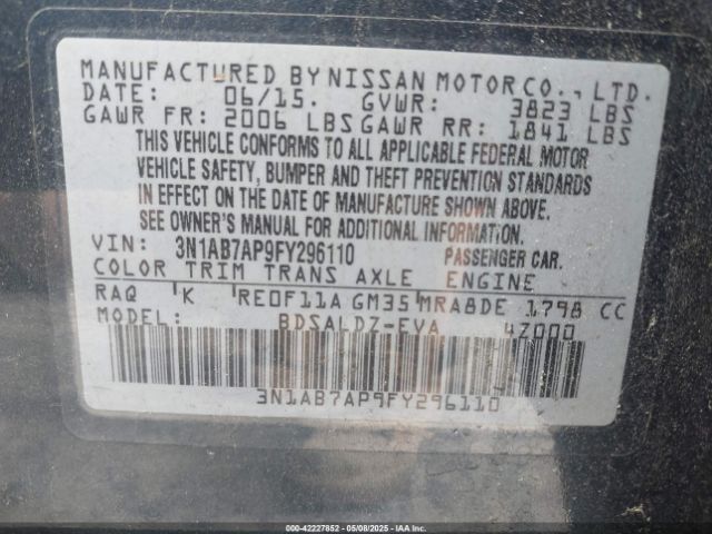 3N1AB7AP9FY296110 Nissan SENTRA SV