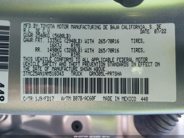 3TMCZ5AN1NM518343 Toyota Tacoma Trd Off Road