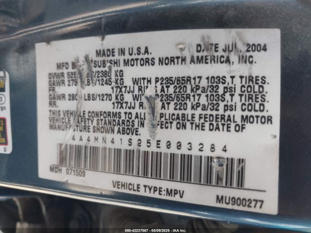 2005 MITSUBISHI ENDEAVOR 4A4MN41S25E003284 Photo 8