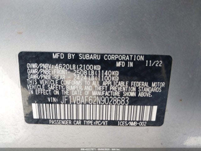 JF1VBAF62N9028683 Subaru Wrx Premium