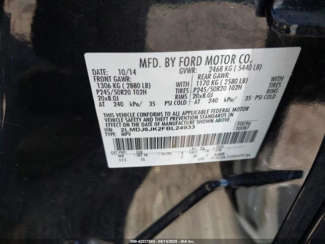 2LMDJ6JK2FBL24933 Lincoln MKX