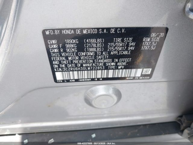 3CZRU6H30LM722853 Honda Hr-v Awd Lx