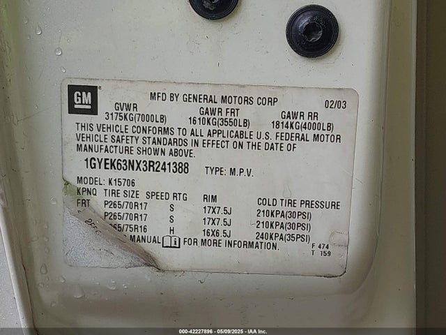 2003 CADILLAC ESCALADE 1GYEK63NX3R241388 Photo 8
