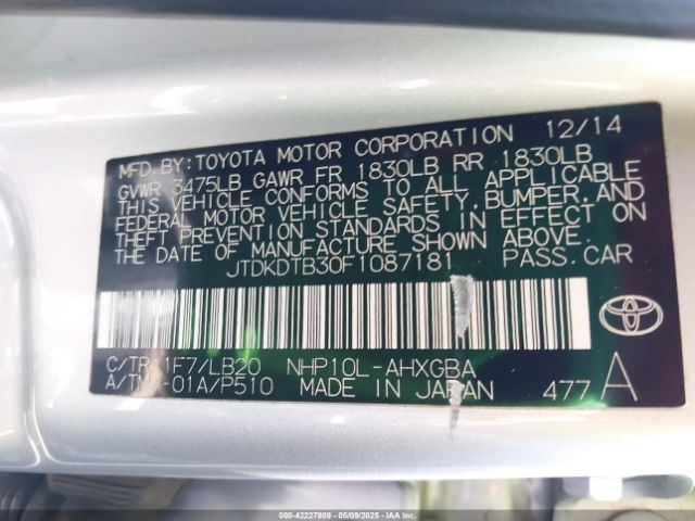 JTDKDTB30F1087181 Toyota Prius C Four