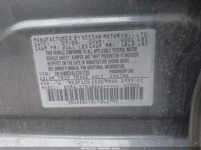 3N1AB8CV2LY261793 Nissan Sentra Sv Xtronic Cvt