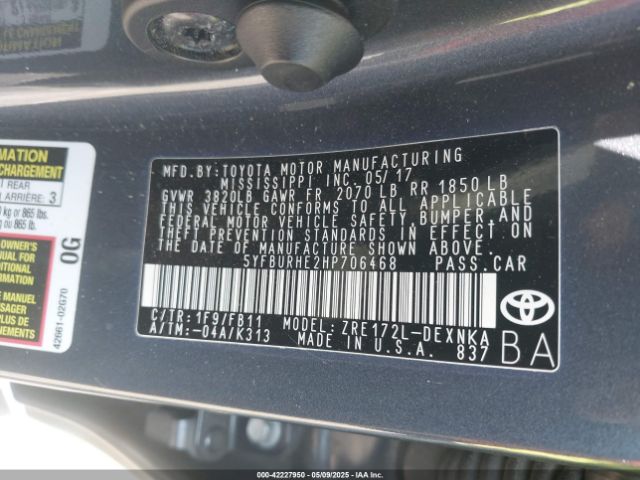 5YFBURHE2HP706468 Toyota COROLLA LE