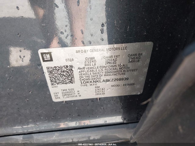 1GKKNKLA8KZ298939 GMC Acadia Sle-1