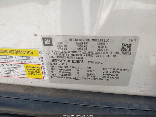 1GNKVGKD4HJ265696 Chevrolet Traverse 1lt