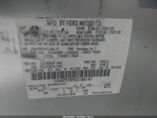 1FAHP2F89EG186147 Ford Taurus Limited