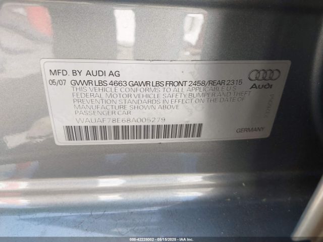 2008 AUDI A4 WAUAF78E68A005279 Photo 8