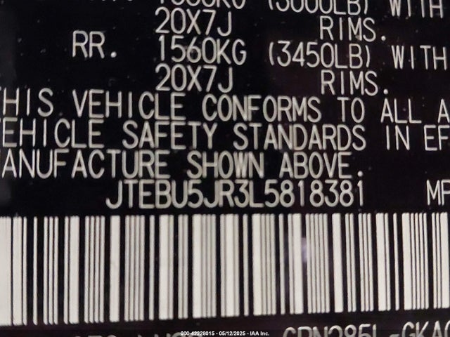 JTEBU5JR3L5818381 Toyota 4runner Nightshade Special Edition