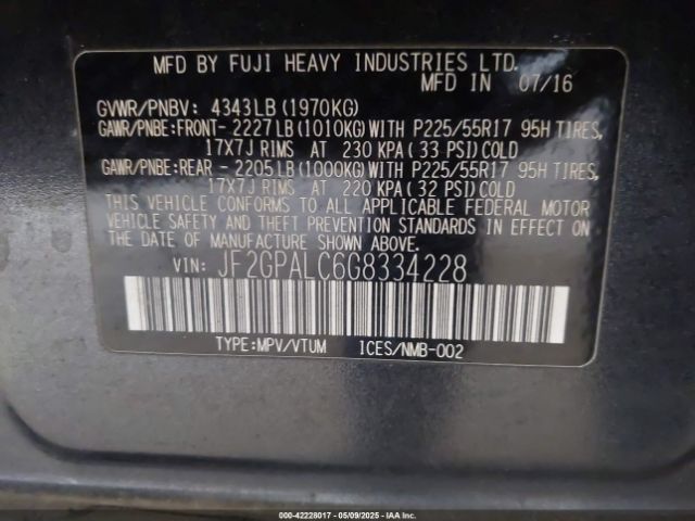 JF2GPALC6G8334228 Subaru Crosstrek 2.0i Limited