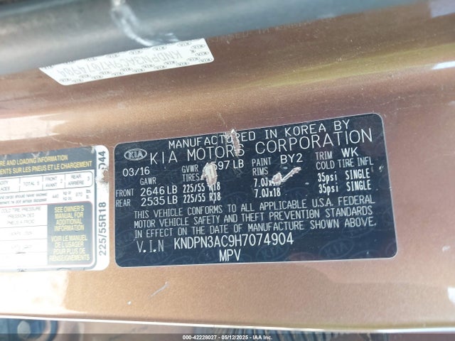 KNDPN3AC9H7074904 KIA gdi theta ii