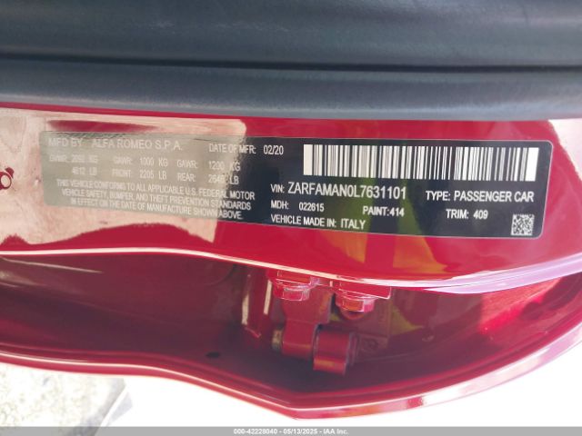 2020 ALFA ROMEO GIULIA ZARFAMAN0L7631101 Photo 8