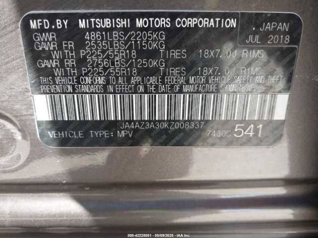 JA4AZ3A30KZ008337 Mitsubishi Outlander Sel