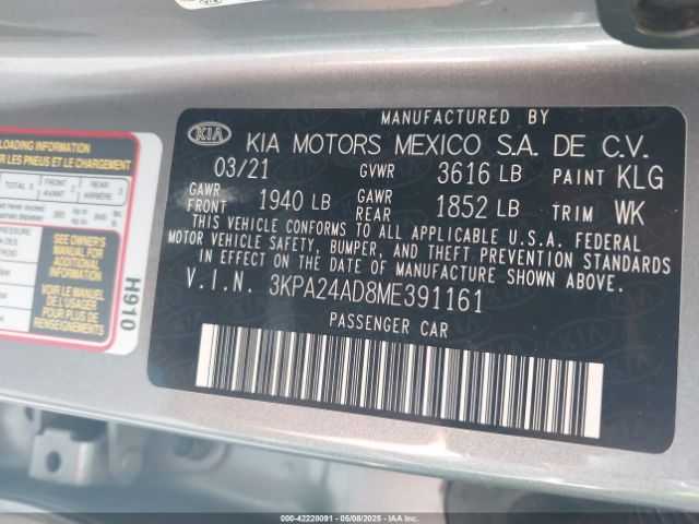 3KPA24AD8ME391161 KIA RIO S