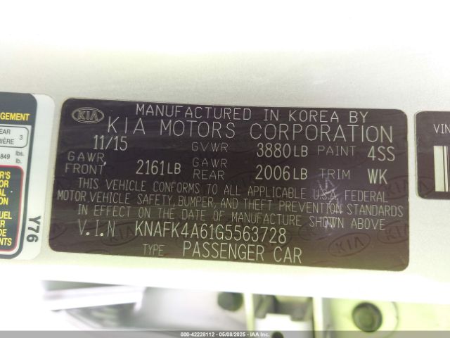 KNAFK4A61G5563728 KIA FORTE LX