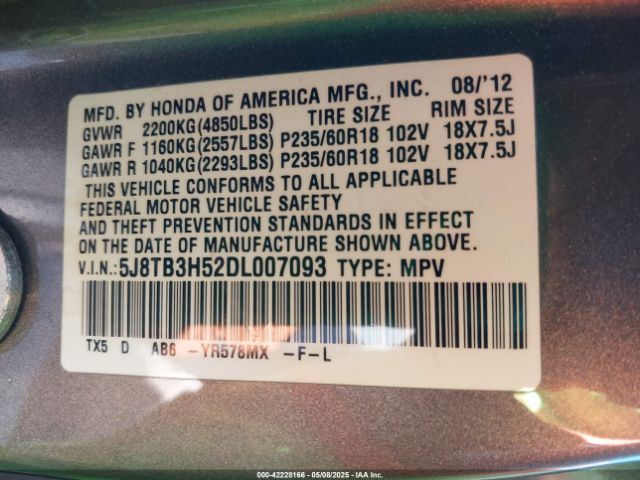 2013 ACURA RDX 5J8TB3H52DL007093 Photo 8