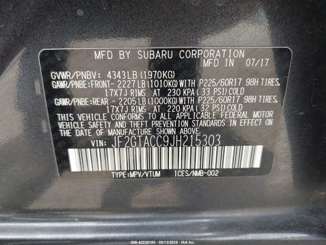 JF2GTACC9JH215303 Subaru Crosstrek 2.0i Premium