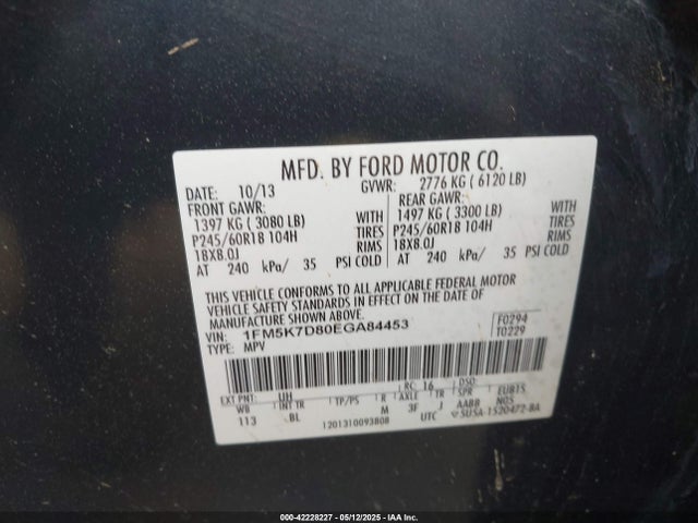 42228227 :رقم المزاد ، 1FM5K7D80EGA84453 vin ، 2014 Ford Explorer Xlt مزاد بيع