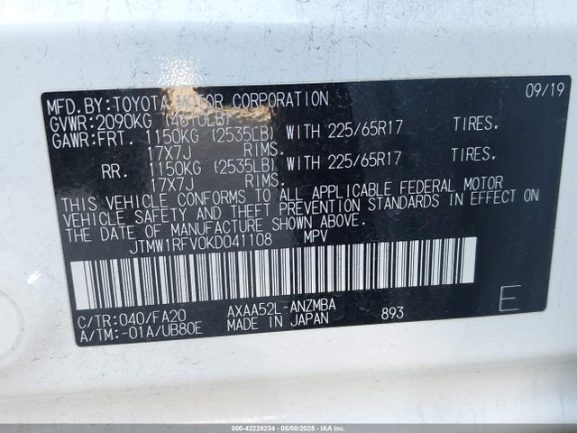 Toyota Rav4 Xle 2019 JTMW1RFV0KD041108 Image 9