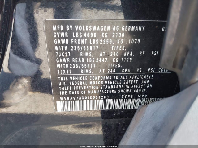 WVGAV7AX0JK004268 Volkswagen 2018