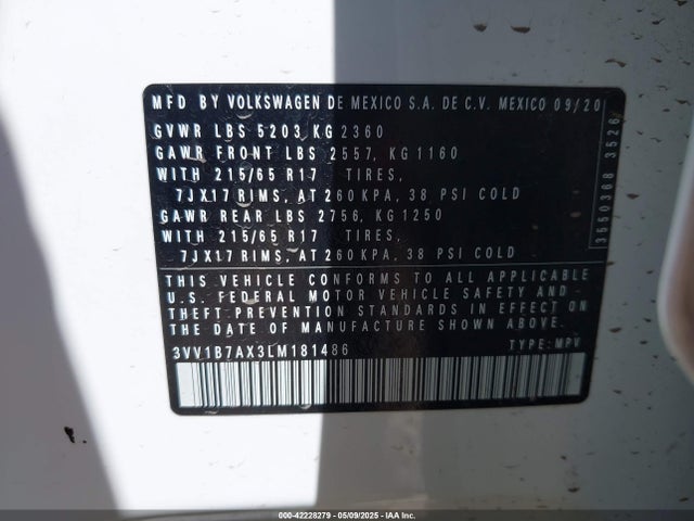 3VV1B7AX3LM181486 Volkswagen 2020