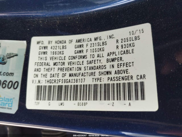 1HGCR2F59GA038107 Honda Accord Sport