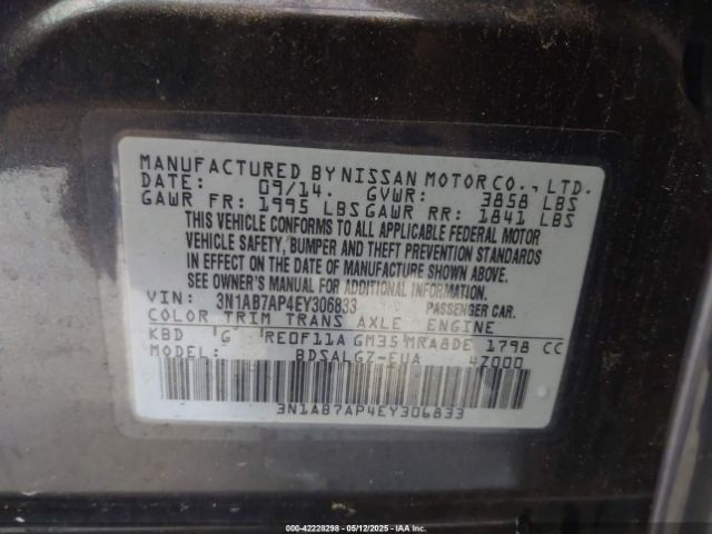 3N1AB7AP4EY306833 Nissan SENTRA SL