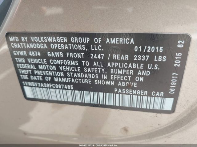 1VWBV7A39FC067485 Volkswagen Passat 2.0l Tdi Se