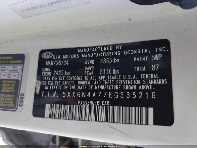 5XXGN4A77EG335216 KIA OPTIMA EX