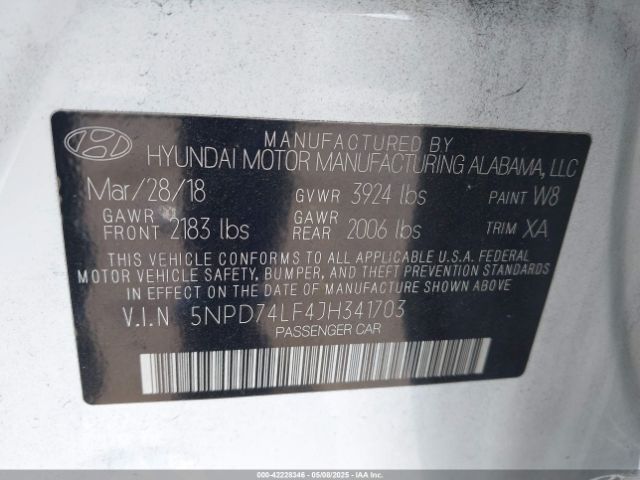 5NPD74LF4JH341703 Hyundai ELANTRA SE