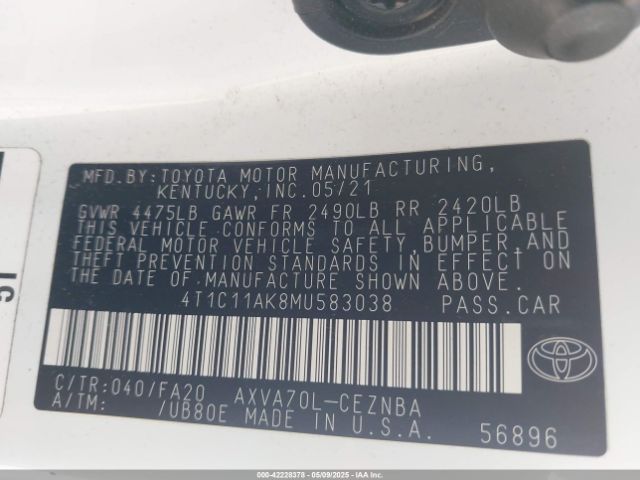 4T1C11AK8MU583038 Toyota CAMRY LE